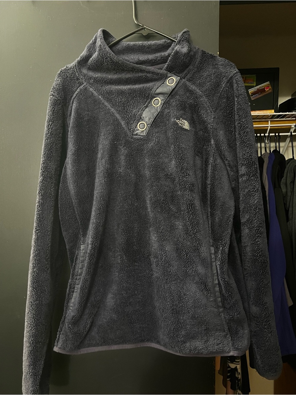 The North Face Women's Dark Gray Plush Snap-Accent Cowl Pullover